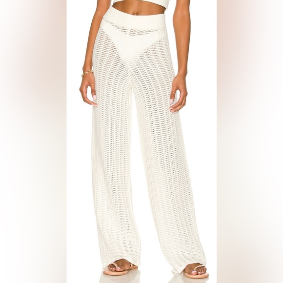 Tularosa Pants - Tularosa Crochet Knit Wide Leg Pants Cream Swim Cover Up S Boho Resort